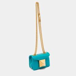 Valentino Teal Blue Leather Micro One Stud Crossbody Bag