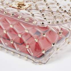 Pre Owned Valentino Clear/Red PVC Medium Rockstud Spike Top Handle Bag