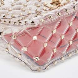 Pre Owned Valentino Clear/Red PVC Medium Rockstud Spike Top Handle Bag
