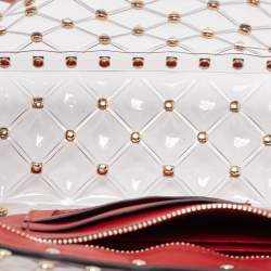 Pre Owned Valentino Clear/Red PVC Medium Rockstud Spike Top Handle Bag
