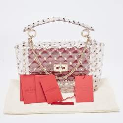 Pre Owned Valentino Clear/Red PVC Medium Rockstud Spike Top Handle Bag