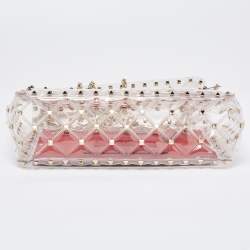 Pre Owned Valentino Clear/Red PVC Medium Rockstud Spike Top Handle Bag