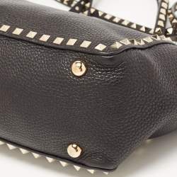Pre Owned Valentino Black Leather Small Rockstud Trapeze Tote