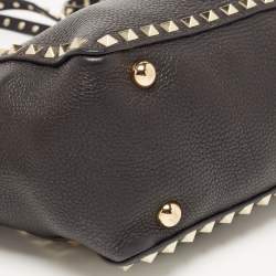 Pre Owned Valentino Black Leather Small Rockstud Trapeze Tote