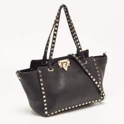 Pre Owned Valentino Black Leather Small Rockstud Trapeze Tote