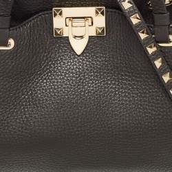 Pre Owned Valentino Black Leather Small Rockstud Trapeze Tote