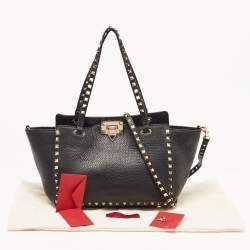 Pre Owned Valentino Black Leather Small Rockstud Trapeze Tote