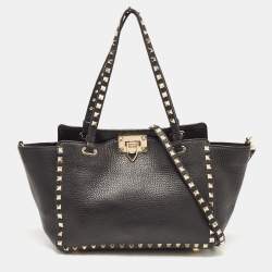 Pre Owned Valentino Black Leather Small Rockstud Trapeze Tote