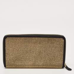 Pre Owned Valentino Black Suede and Studded Embellished Zip Around Continental Wallet