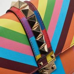 Pre Owned Valentino Multicolor Leather Medium Rockstud Glam Lock Flap Bag