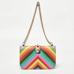 Pre Owned Valentino Multicolor Leather Medium Rockstud Glam Lock Flap Bag