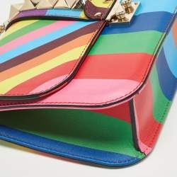 Pre Owned Valentino Multicolor Leather Medium Rockstud Glam Lock Flap Bag