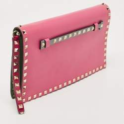 Pre Owned Valentino Multicolor Leather Rockstud Flap Wristlet Clutch