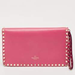Pre Owned Valentino Multicolor Leather Rockstud Flap Wristlet Clutch