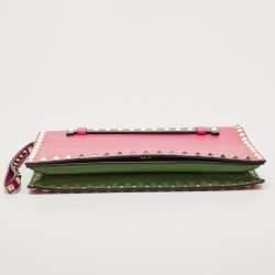 Pre Owned Valentino Multicolor Leather Rockstud Flap Wristlet Clutch