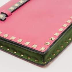 Pre Owned Valentino Multicolor Leather Rockstud Flap Wristlet Clutch