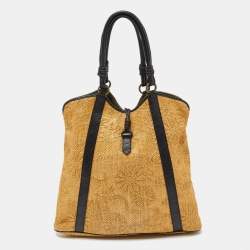 Pre Owned Valentino Beige/Black Raffia and Leather Tote