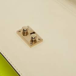 مملوكة مسبقًا Valentino Neon Yellow/Cream Leather Medium Rockstud Glam Lock Flap Bag