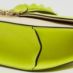 مملوكة مسبقًا Valentino Neon Yellow/Cream Leather Medium Rockstud Glam Lock Flap Bag