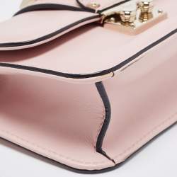 Pre Owned Valentino Light Pink Leather Mini Rockstud Glam Lock Flap Bag