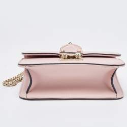 Pre Owned Valentino Light Pink Leather Mini Rockstud Glam Lock Flap Bag