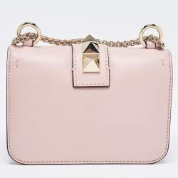 Pre Owned Valentino Light Pink Leather Mini Rockstud Glam Lock Flap Bag