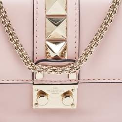 Pre Owned Valentino Light Pink Leather Mini Rockstud Glam Lock Flap Bag