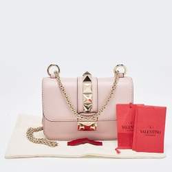 Pre Owned Valentino Light Pink Leather Mini Rockstud Glam Lock Flap Bag