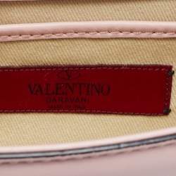 Pre Owned Valentino Light Pink Leather Mini Rockstud Glam Lock Flap Bag