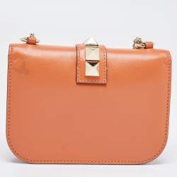 Pre Owned Valentino Tan Leather Small Rockstud Glam Lock Flap Bag