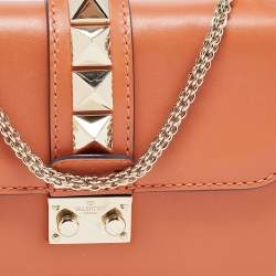 Pre Owned Valentino Tan Leather Small Rockstud Glam Lock Flap Bag