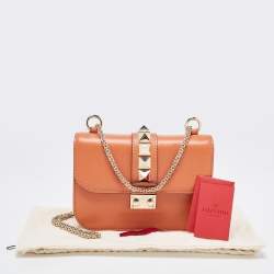 Pre Owned Valentino Tan Leather Small Rockstud Glam Lock Flap Bag