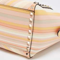 Pre Owned Valentino Multicolor 1975 Striped Leather Rockstud Trapeze Tote