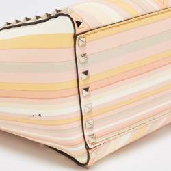 Pre Owned Valentino Multicolor 1975 Striped Leather Rockstud Trapeze Tote
