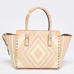 Pre Owned Valentino Multicolor 1975 Striped Leather Rockstud Trapeze Tote