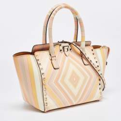 Pre Owned Valentino Multicolor 1975 Striped Leather Rockstud Trapeze Tote