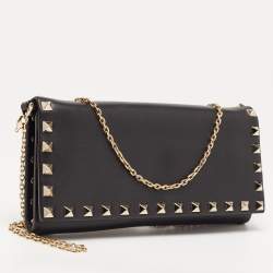 Pre Owned محفظة بسلسلة فالنتينو روكستد جلد ميتالك