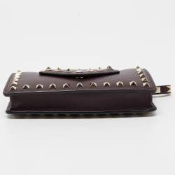 Pre Owned Valentino Dark Purple Leather Rockstud Phone Case Chain Bag