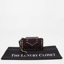 Pre Owned Valentino Dark Purple Leather Rockstud Phone Case Chain Bag