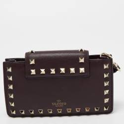 Pre Owned Valentino Dark Purple Leather Rockstud Phone Case Chain Bag