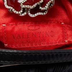 Pre Owned Valentino Black Satin Flower Clasp Frame Clutch