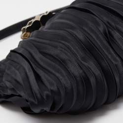 Pre Owned Valentino Black Satin Flower Clasp Frame Clutch