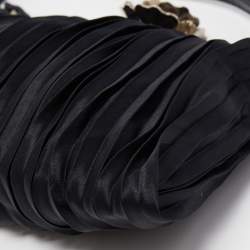 Pre Owned Valentino Black Satin Flower Clasp Frame Clutch