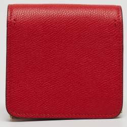 Valentino Red Grained Leather VLogo Compact Wallet On Chain