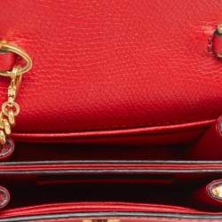 Valentino Red Grained Leather VLogo Compact Wallet On Chain