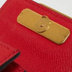 Valentino Red Grained Leather VLogo Compact Wallet On Chain