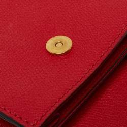 Valentino Red Grained Leather VLogo Compact Wallet On Chain