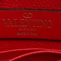 Valentino Red Grained Leather VLogo Compact Wallet On Chain