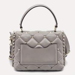 Pre Owned Valentino Grey Quilted Leather Medium Candystud Top Handle Bag