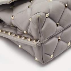 Pre Owned Valentino Grey Quilted Leather Medium Candystud Top Handle Bag